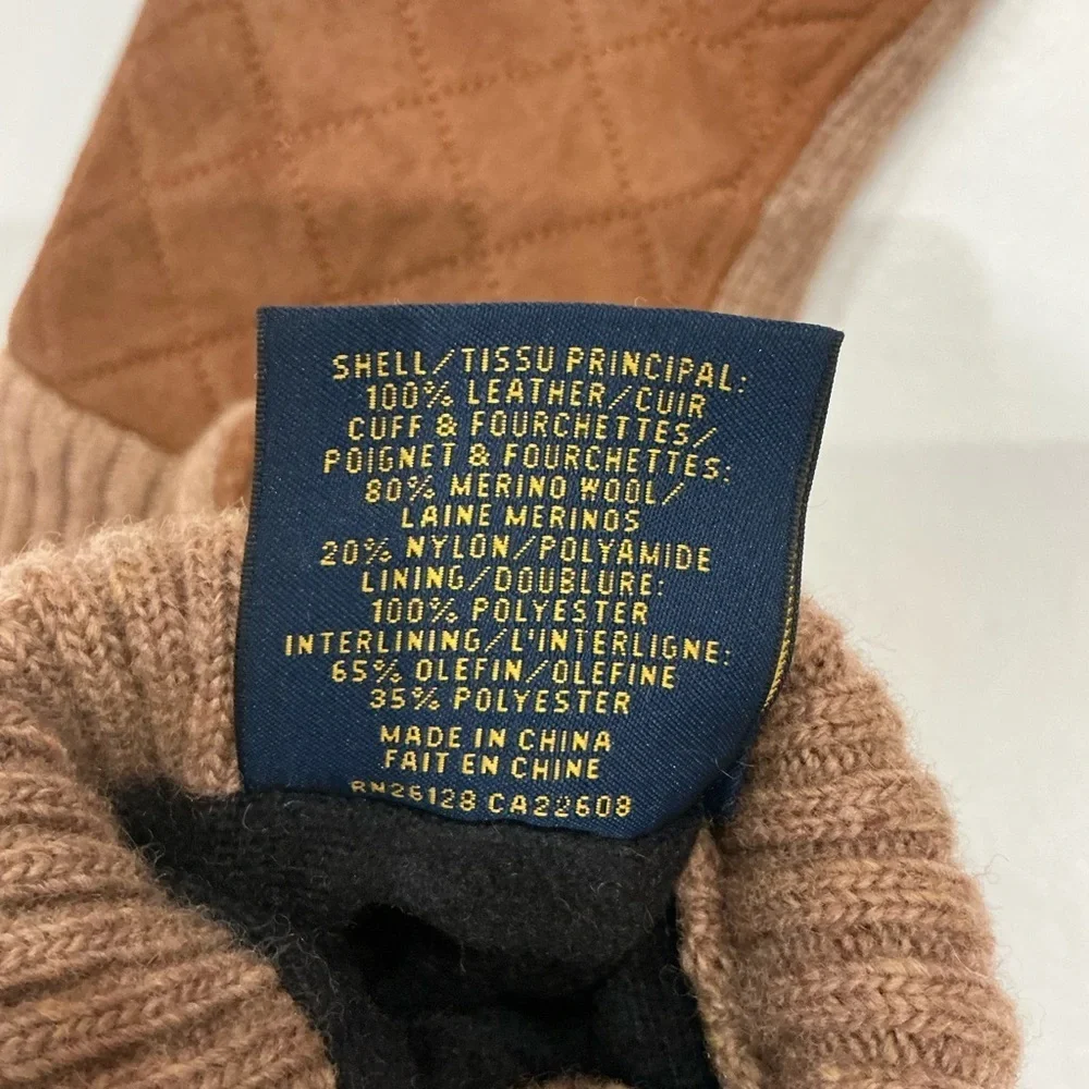 POLO Ralph Lauren Merino Wool Knit  Leather Suede Thinsulate Gloves Size L/XL
